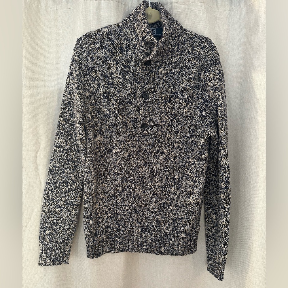 Polo by Ralph Lauren Men's Marled Blue and White Sweater